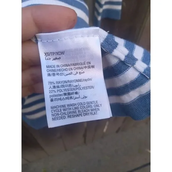 Karen Scott Heather Indigo Blue Mid Sleeve‎ Striped Top Sz XS - Picture 4 of 5